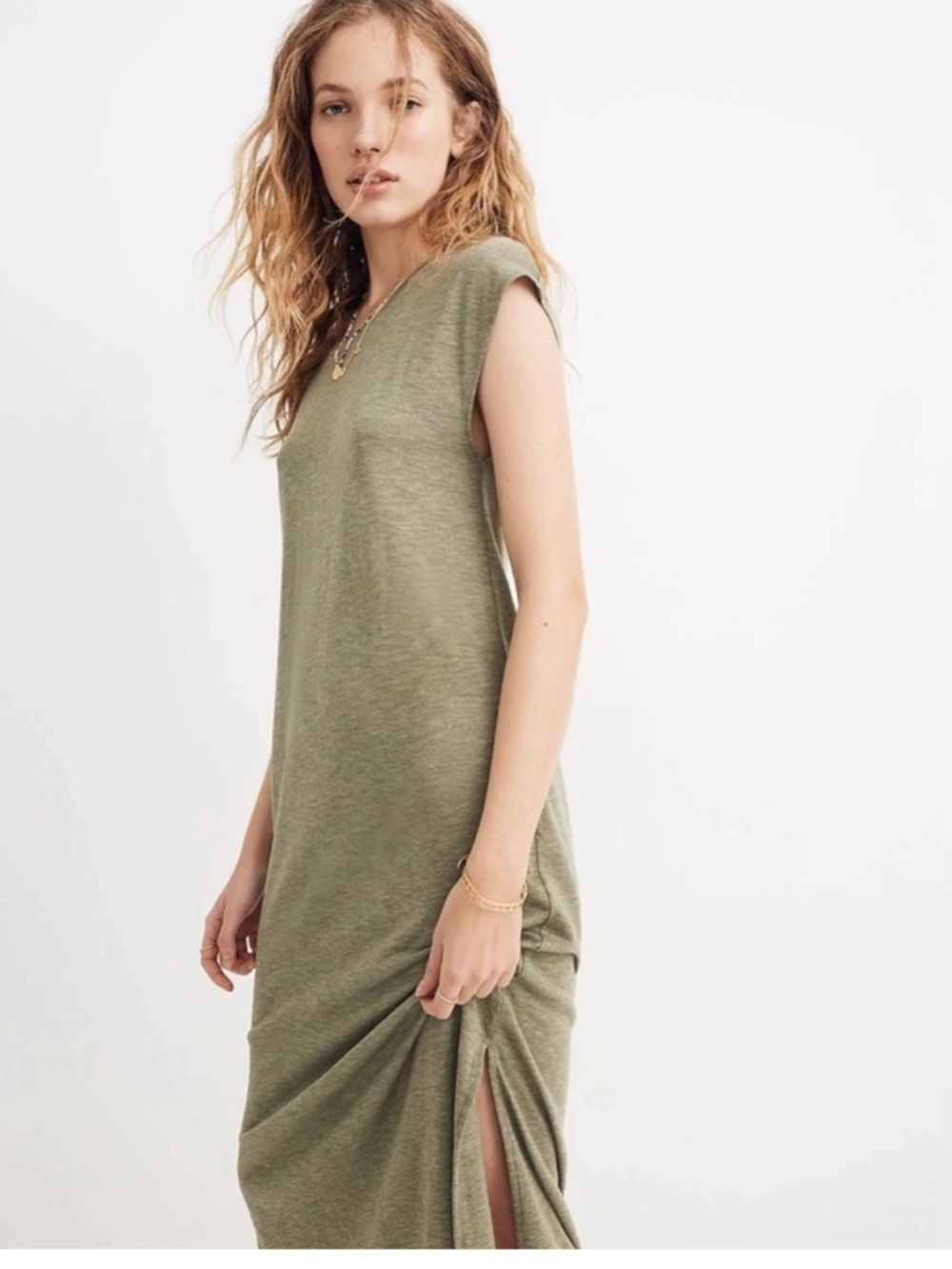 Madewell Muscle Midi T Shirt Dress Womens Large Heather Green H7125